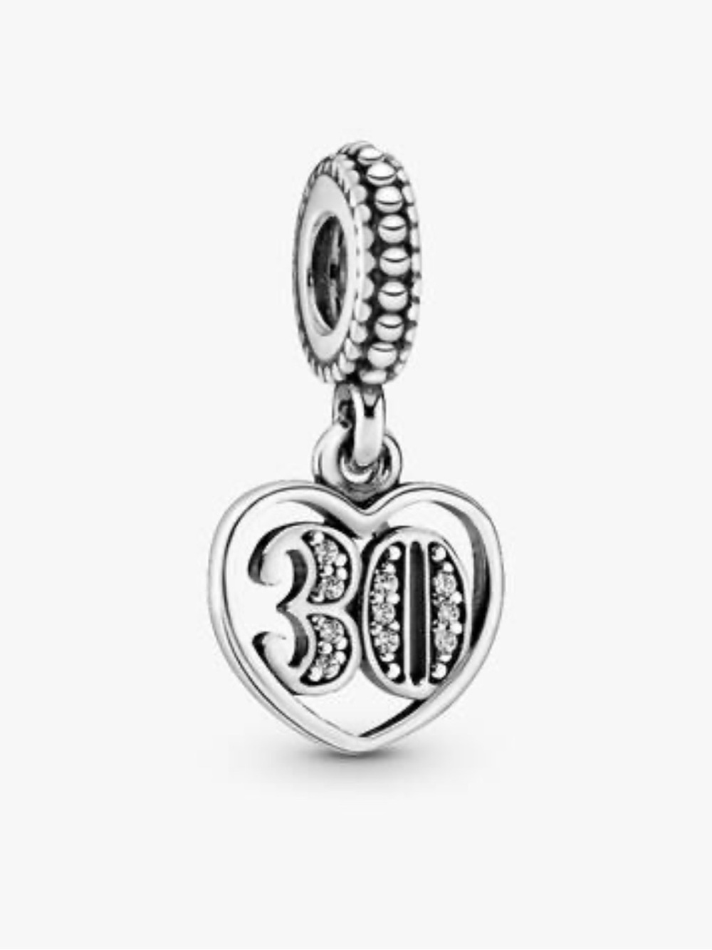 Pandora Heart 30 Celebration Dangle Charm Pendant - Silver Tone